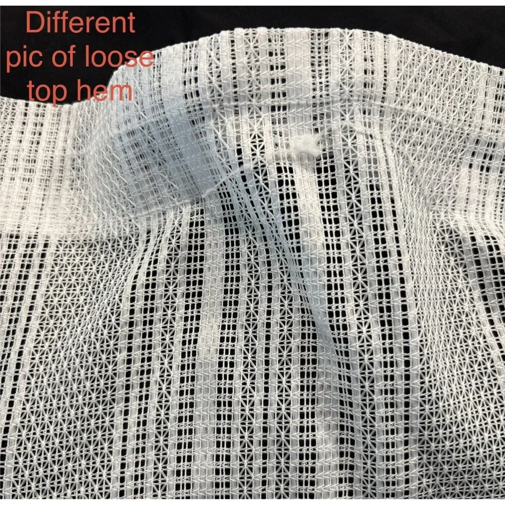 VTG 1970s Off White Open Weave Sheer Drapery Curtain 3 Panels Geometric Stripe